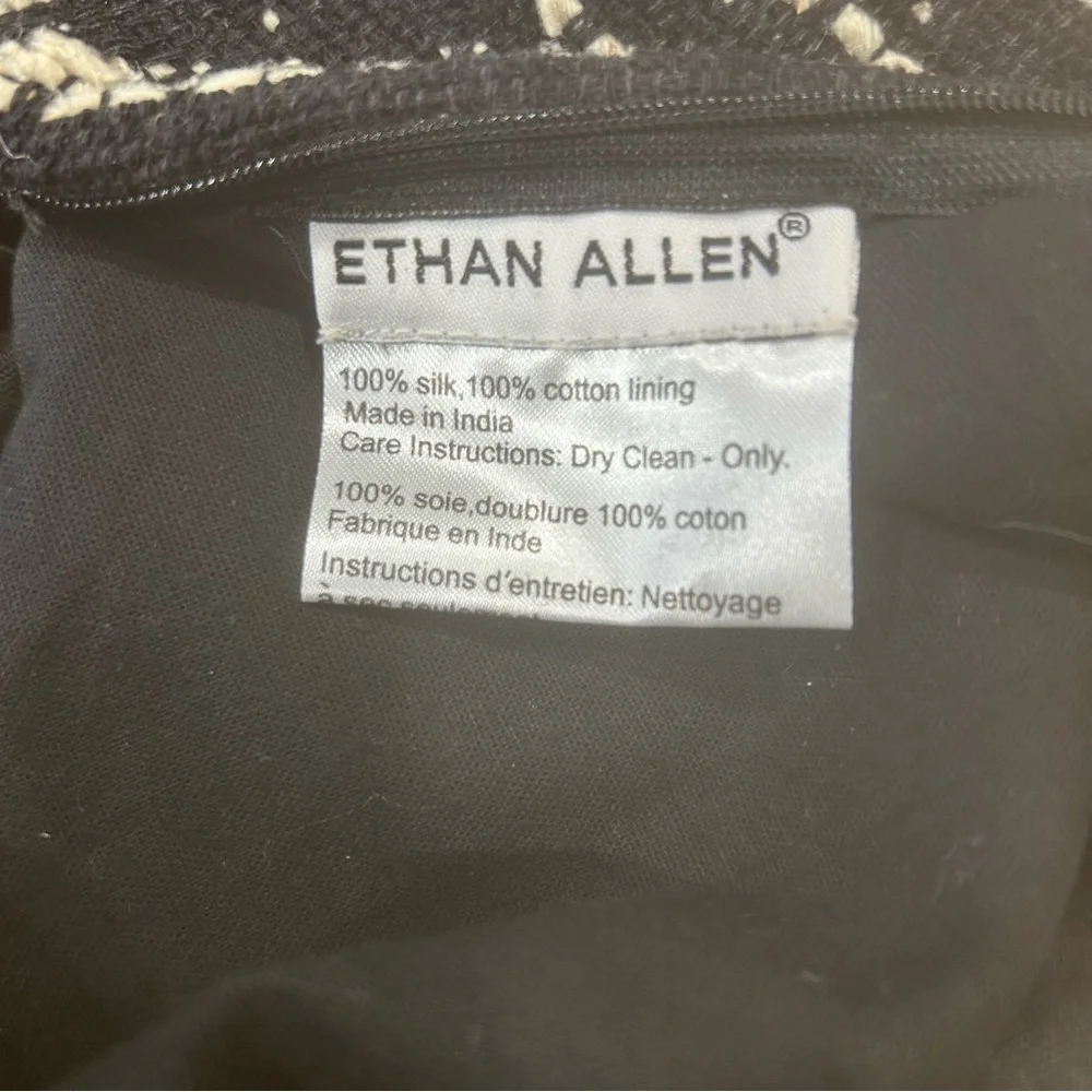 Ethan Allen Textured Silk Pillow Covers Set of 2 Black Ivory 20x20 Matte Woven